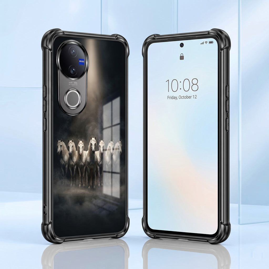 Vivo V50 5G Running Horses Black Airbags Printed Back Case