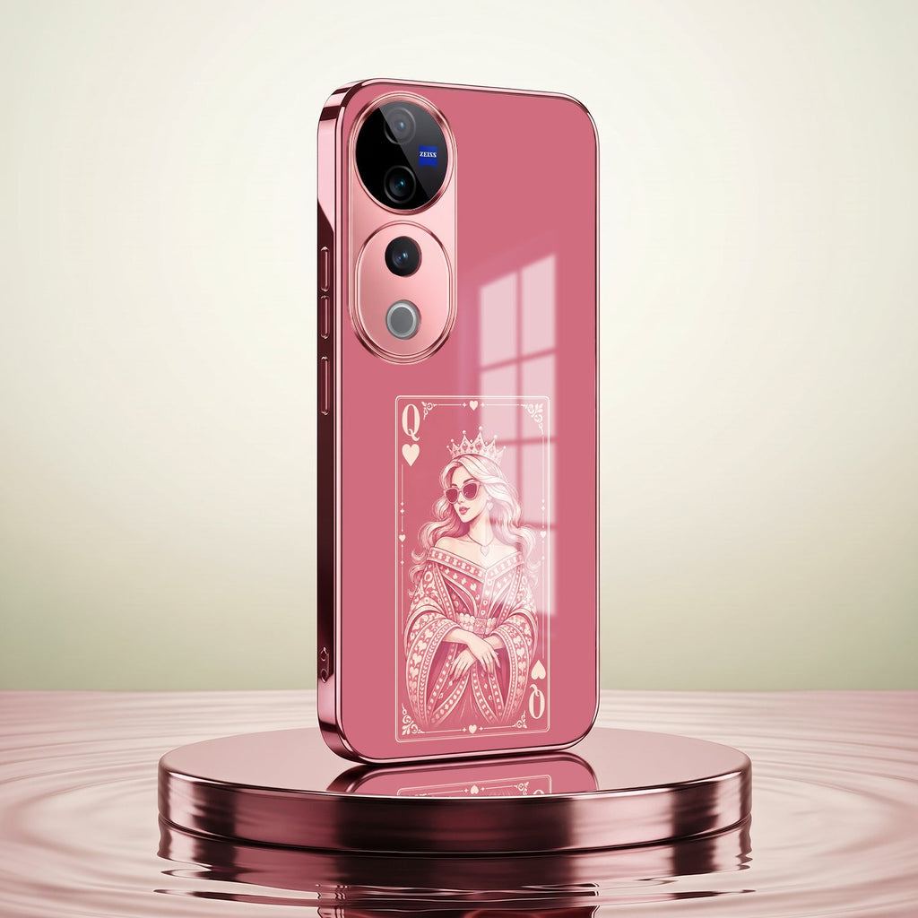 Vivo V40 Pro 5G Luxury Royal Queen Pink Electroplated Glass Phone Back Case