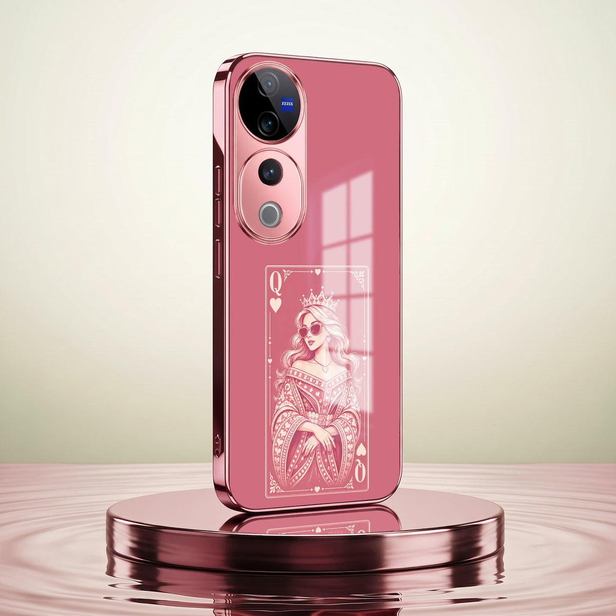 Vivo V40 Pro 5G Luxury Royal Queen Pink Electroplated Glass Phone Back Case
