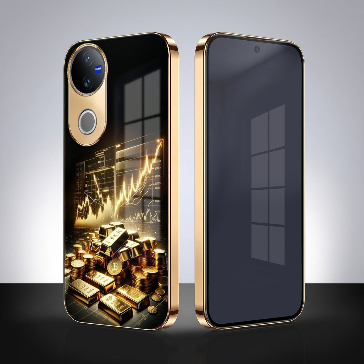 Vivo V50 5G Luxury Wealth Trader Gold Electroplated Glass Case