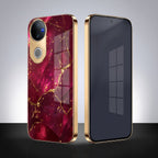 Vivo V50 5G Luxury Crimson Gold Marble Electroplated Glass Case