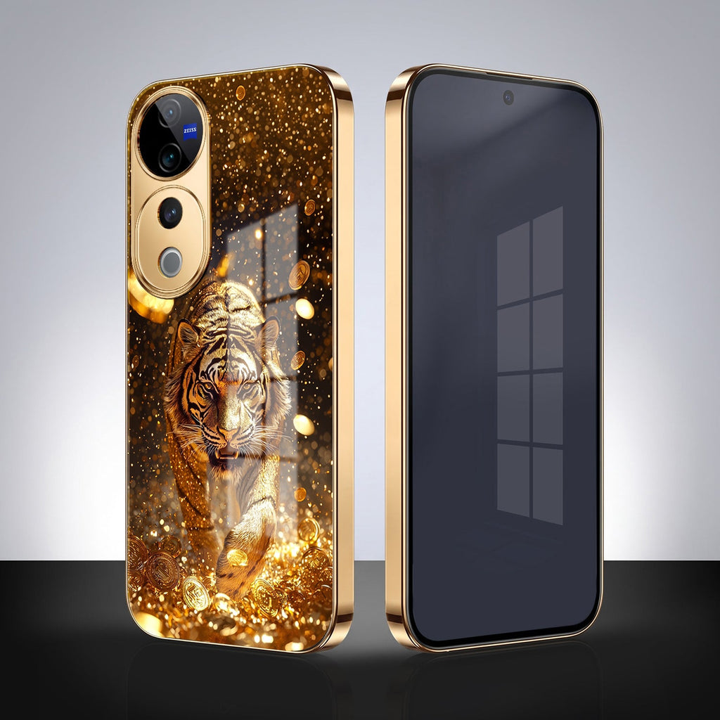 Oppo Reno 15 Mini 5G Luxury Tiger Gold Electroplated Glass Case