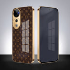 Vivo V40 Pro 5G Luxury Monogram Brown Electroplated Gold Glass Case