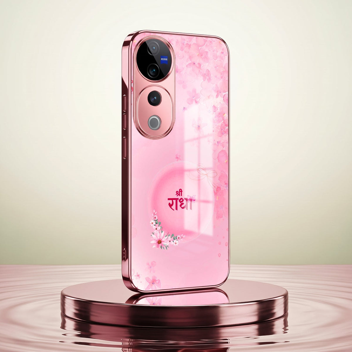 Vivo V40 Pro 5G Luxury Shree Radha Pink Electroplated Glass Phone Back Case