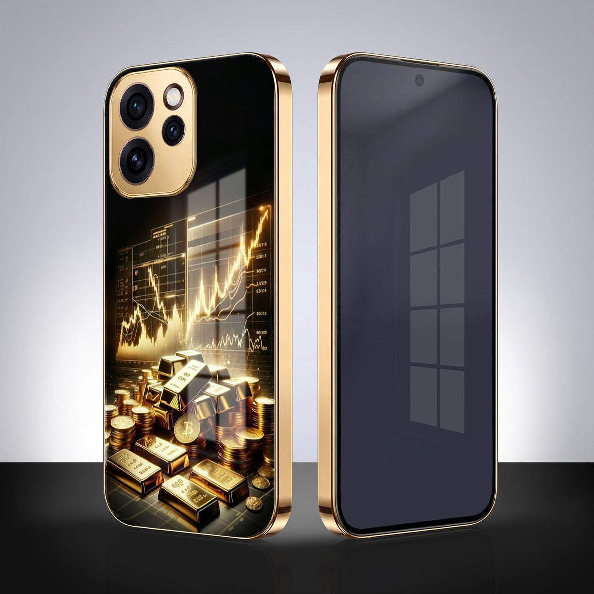 Oppo Reno 15 Mini 5G Luxury Wealth Trader Gold Electroplated Glass Case