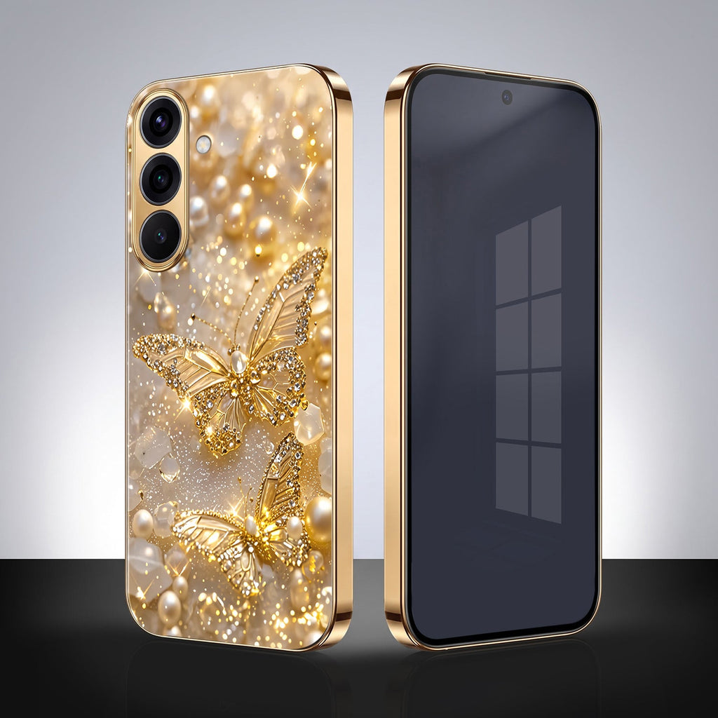 Samsung Galaxy A56 5G Golden Butterfly Gold Electroplated Glass Phone Back Case