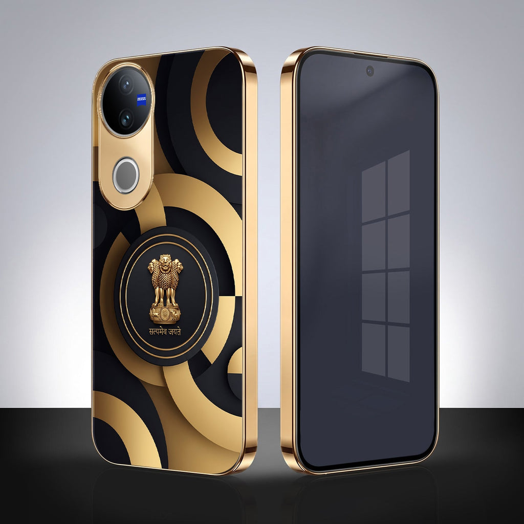 Vivo T4R 5G Royal Emblem Gold Electroplated Glass Phone Back Case