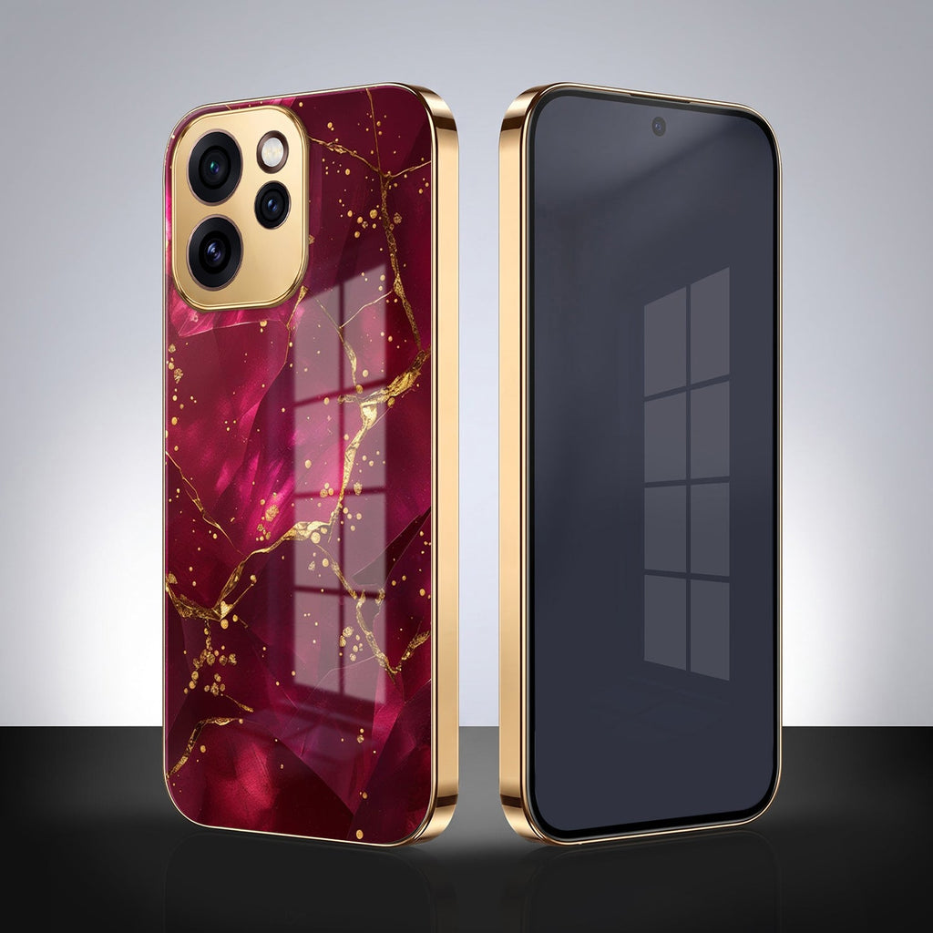 Oppo Reno 15 Mini 5G Luxury Crimson Gold Marble Electroplated Glass Case