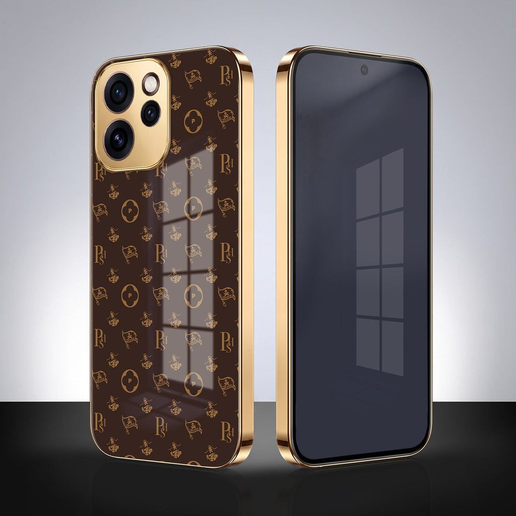 Oppo Reno 15 Mini 5G Luxury Monogram Brown Electroplated Gold Glass Case