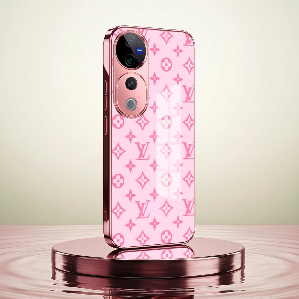 Vivo V40 Pro 5G Luxury Monogram Pink Electroplated Glass Phone Back Case
