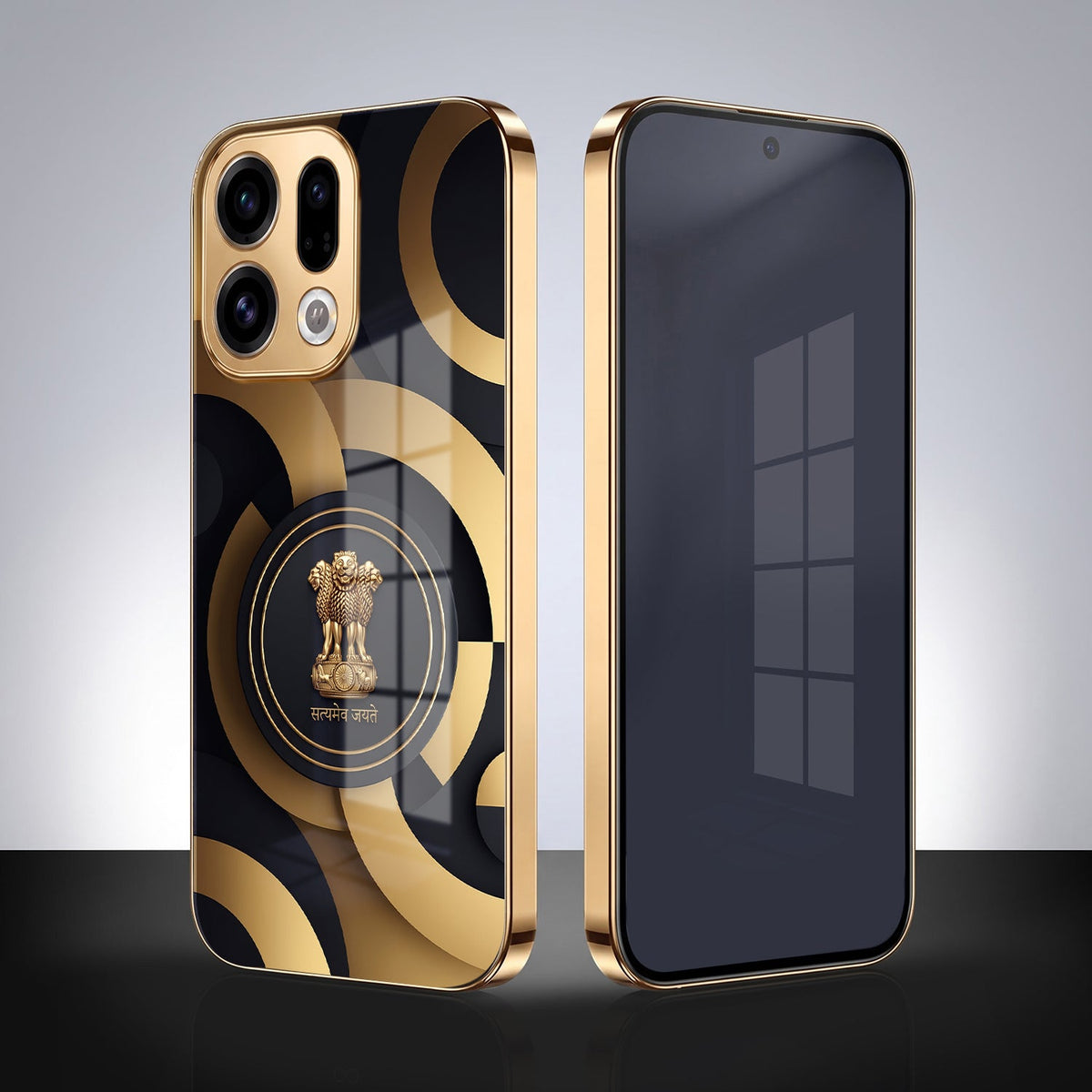 Oppo Find X9 5G Royal Emblem Gold Electroplated Glass Phone Back Case