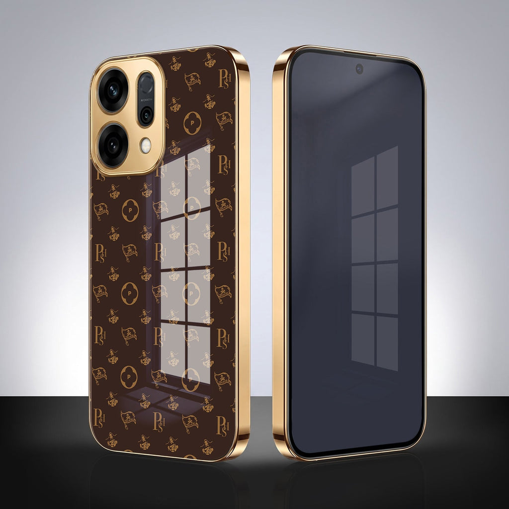 Oppo Reno 13 5G Luxury Monogram Brown Electroplated Gold Glass Case