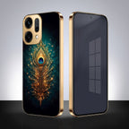 Oppo Reno 14 5G Golden Peacock Feather Gold Electroplated Glass Phone Back Case