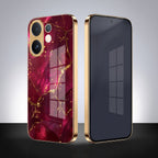 Vivo V60 5G Luxury Crimson Marble Gold Electroplated Glass Phone Back Case