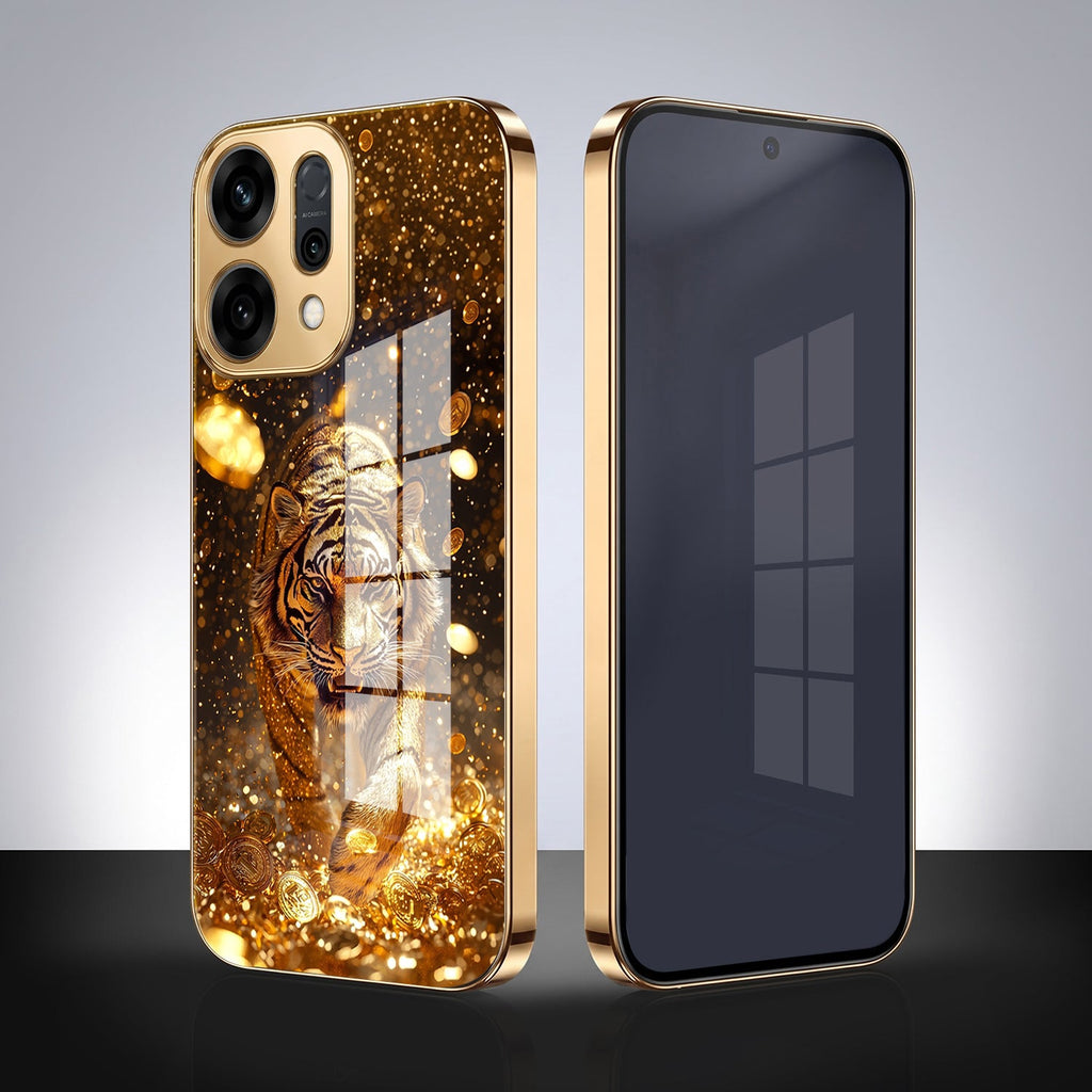 Oppo Reno 14 5G Luxury Tiger Gold Electroplated Glass Case