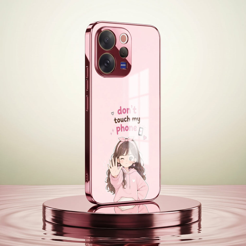 Vivo V70 5G Luxury Anime Girl Pink Electroplated Glass Phone Back Case