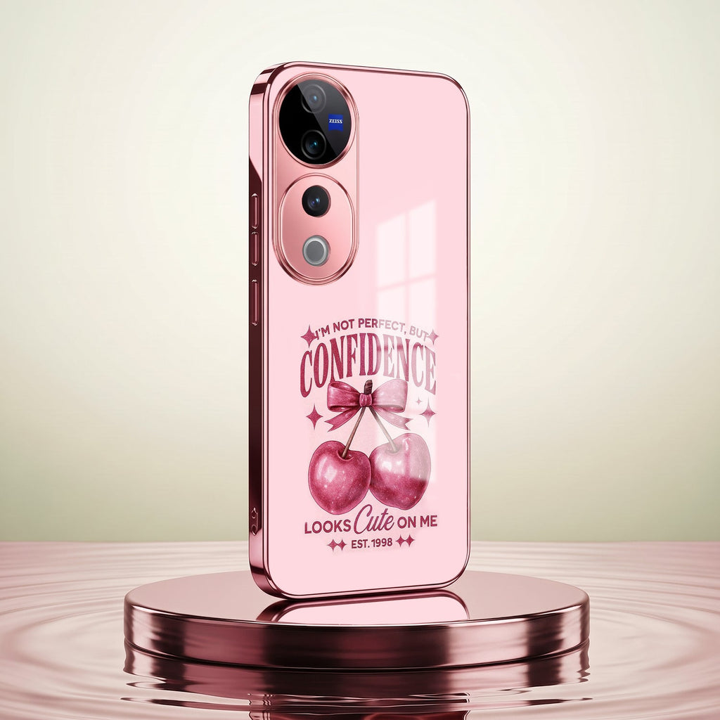 Vivo V40 Pro 5G Luxury Cherry Bow Pink Electroplated Glass Phone Back Case