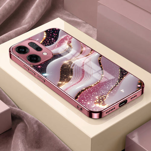 Oppo Reno 14 5G Midnight Pearl Wave Pink Electroplated Glass Phone Back Case