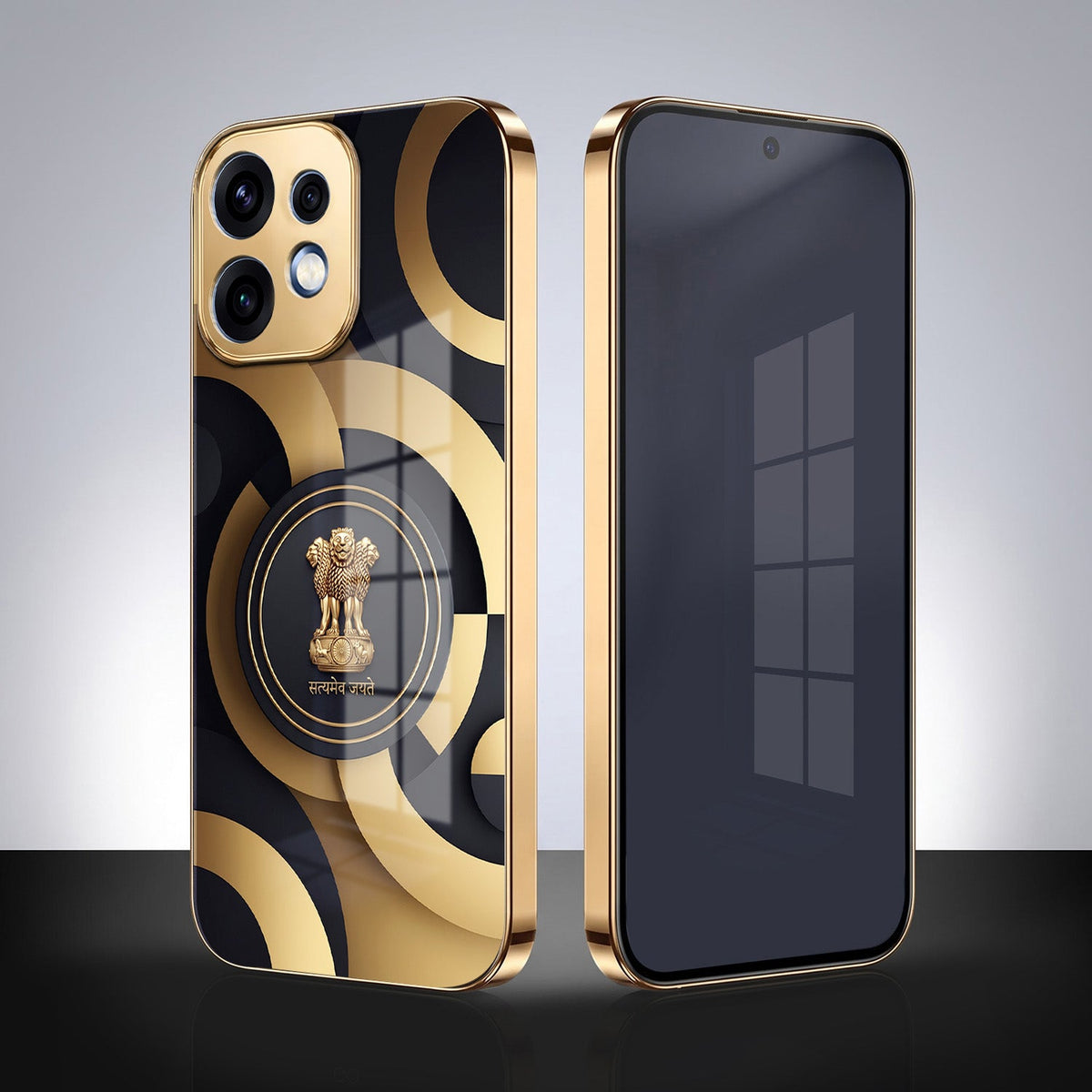 Oppo Reno 16 5G Royal Emblem Gold Electroplated Glass Phone Back Case