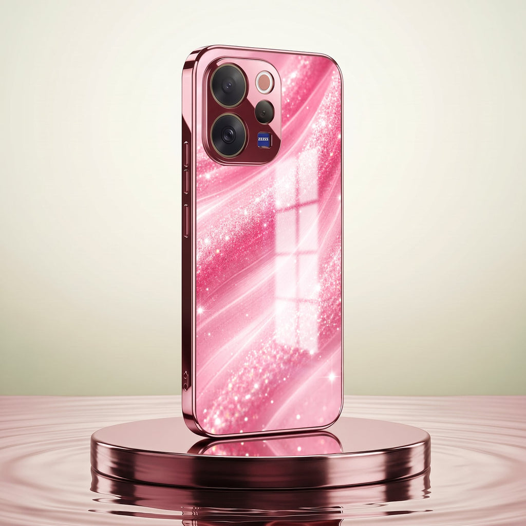 Vivo V70 5G Luxury Glitter Wave Pink Electroplated Glass Phone Back Case