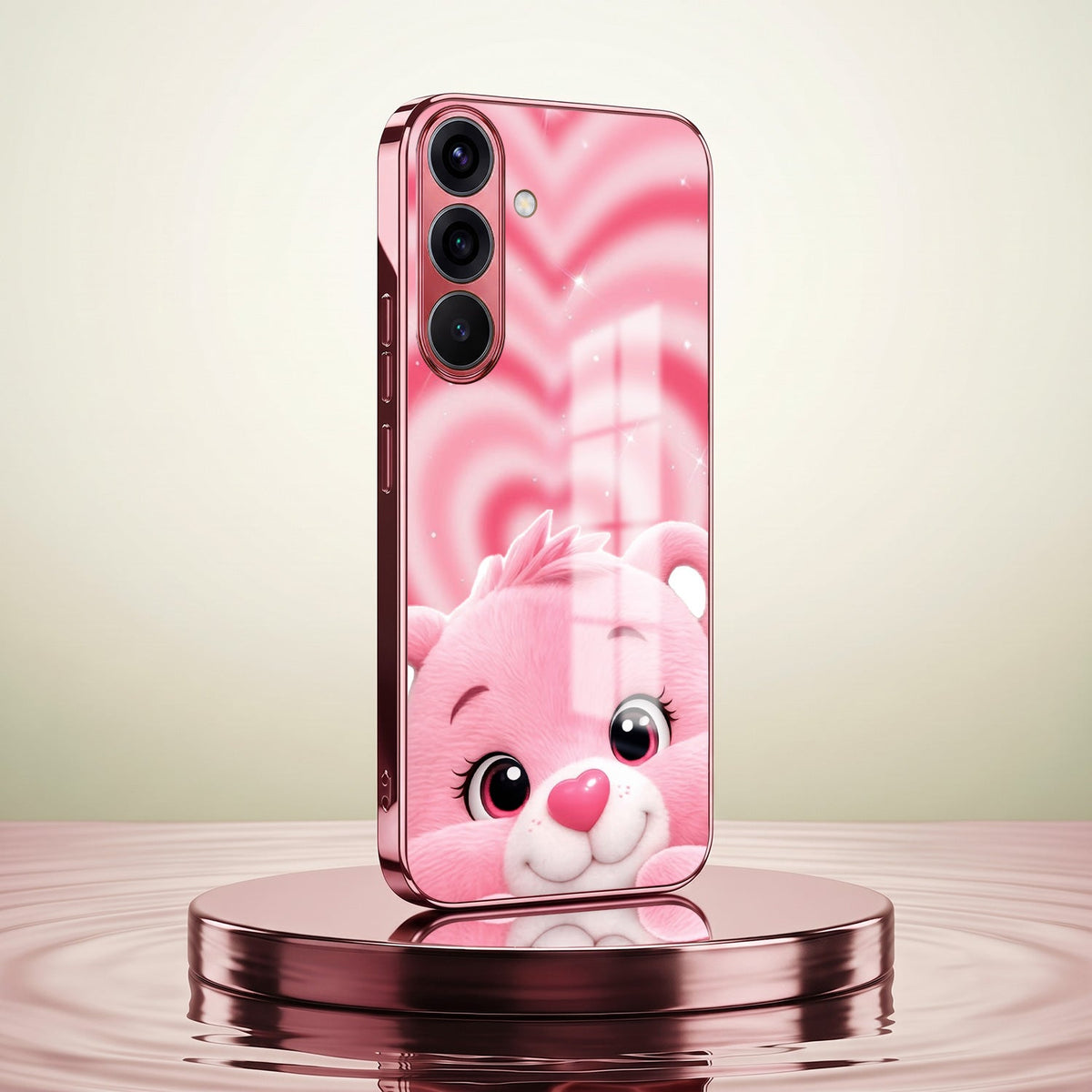 Samsung Galaxy A36 5G Luxury Cute Teddy Pink Electroplated Glass Phone Back Case