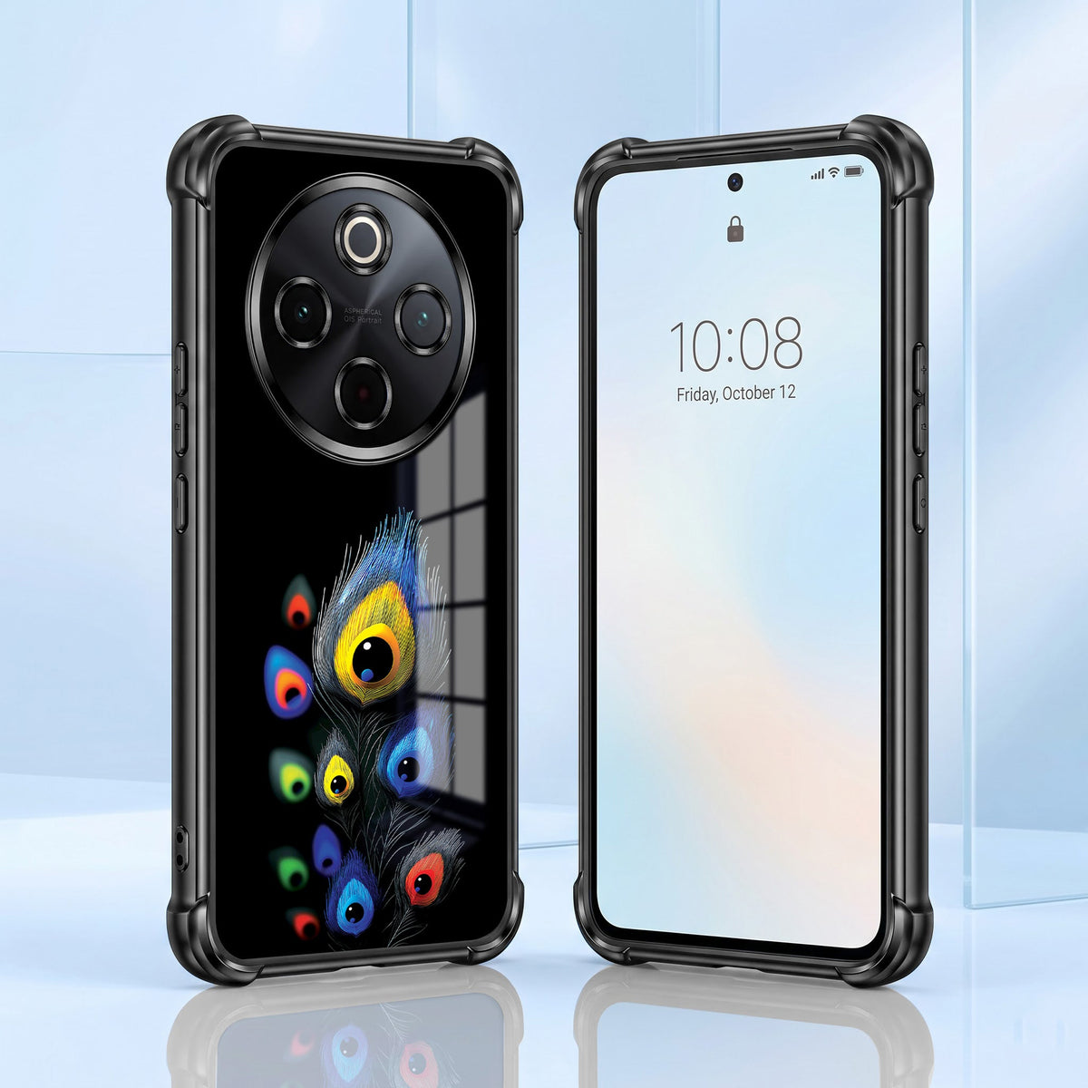Vivo T4 5G Multi-Feather Peacock Black Airbags Printed Back Case