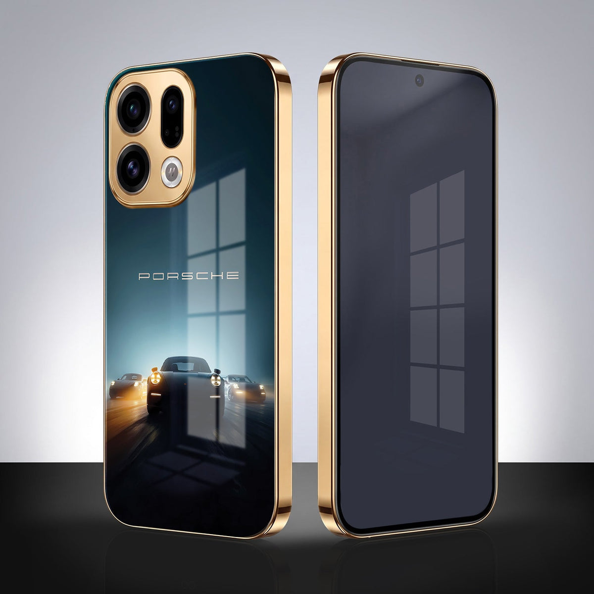 Oppo Find X9 5G Porsche Luxury Gold Electroplated Glass Phone Back Case