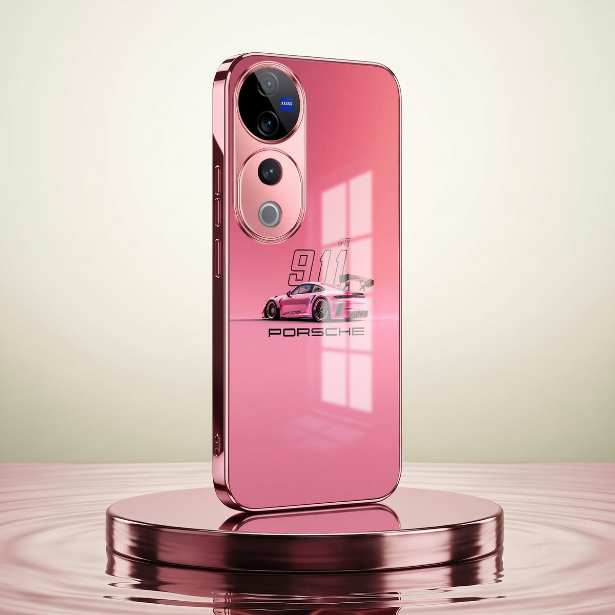 Vivo V40 Pro 5G Luxury Porsche 911 Pink Electroplated Glass Phone Back Case