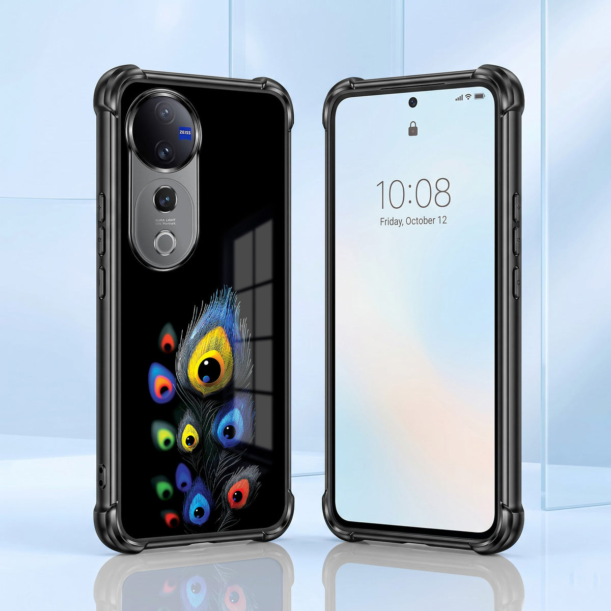 Vivo V40 Pro 5G Multi-Feather Peacock Black Airbags Printed Back Case