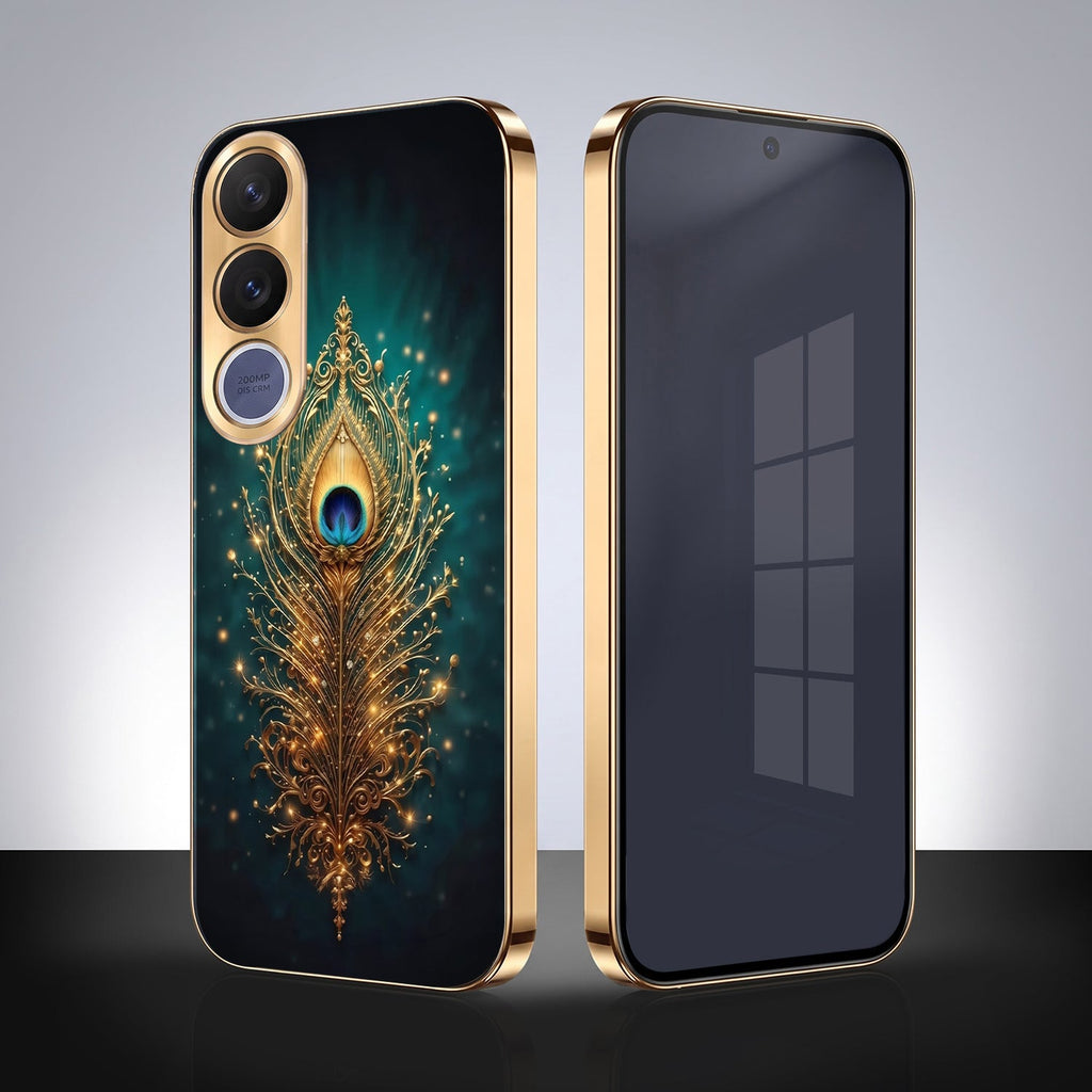 Vivo V70 FE 5G Golden Peacock Feather Gold Electroplated Glass Phone Back Case