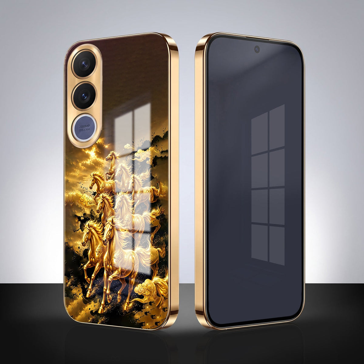 Vivo V70 FE 5G Horses Royal Glory Gold Electroplated Glass Phone Back Case