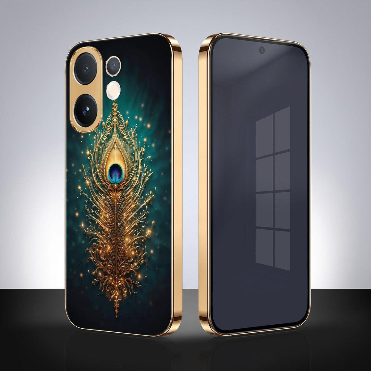 Vivo T4 Pro 5G Golden Peacock Feather Gold Electroplated Glass Phone Back Case