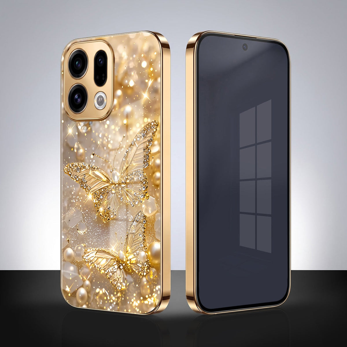 Oppo Find X9 5G Golden Butterfly Gold Electroplated Glass Phone Back Case