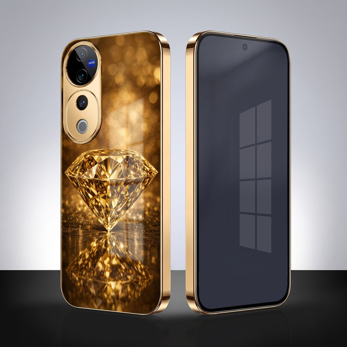 Vivo V40 Pro 5G Golden Diamond Gold Electroplated Glass Phone Back Case