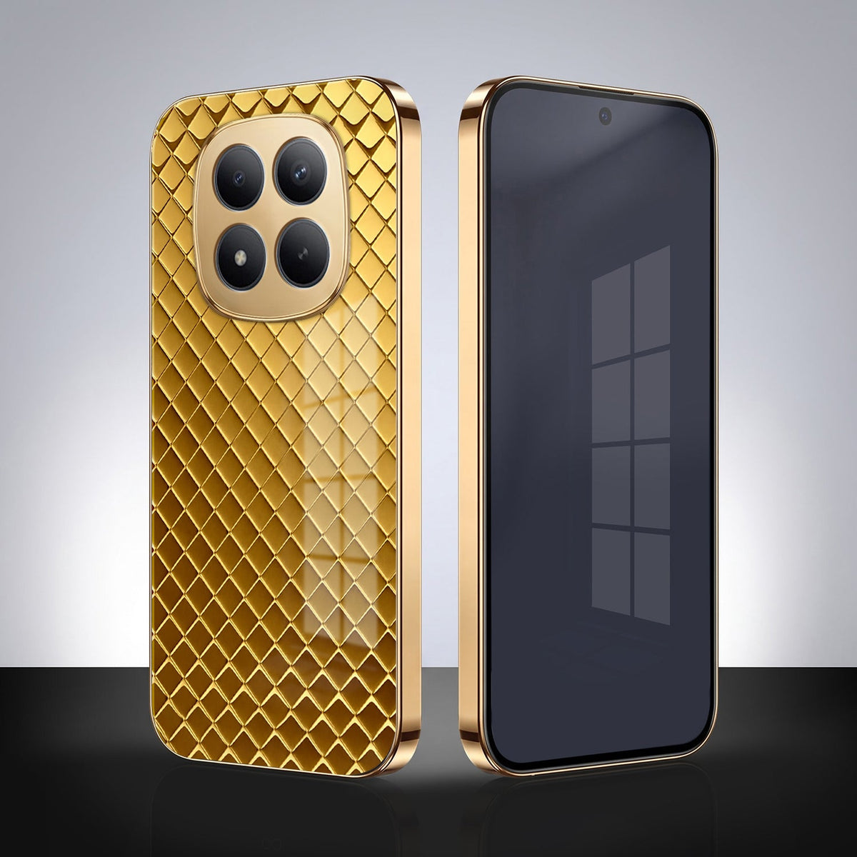 Redmi Note 15 Pro+ 5G Golden Criss Cross Gold Electroplated Glass Phone Back Case