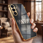 Samsung Galaxy A56 5G Running Horses Gold Electroplated Glass Phone Back Case