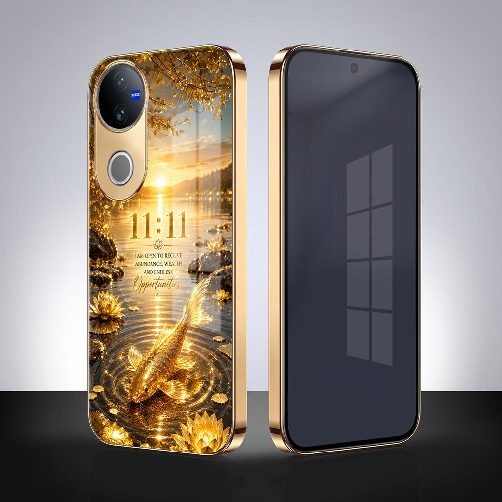 Vivo V50 5G 11:11 Manifestation Gold Electroplated Glass Phone Back Case