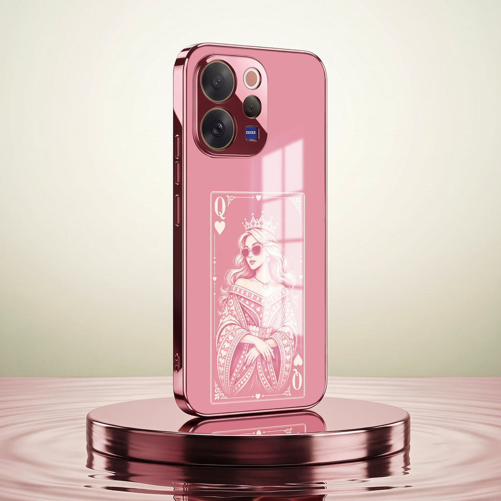 Vivo V70 5G Luxury Royal Queen Pink Electroplated Glass Phone Back Case