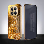Redmi Note 15 Pro+ 5G Golden Horse Sparkle Gold Electroplated Glass Phone Back Case
