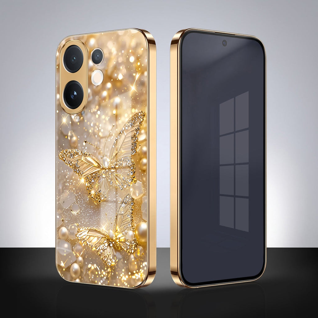 Vivo V60e 5G Golden Butterfly Gold Electroplated Glass Phone Back Case