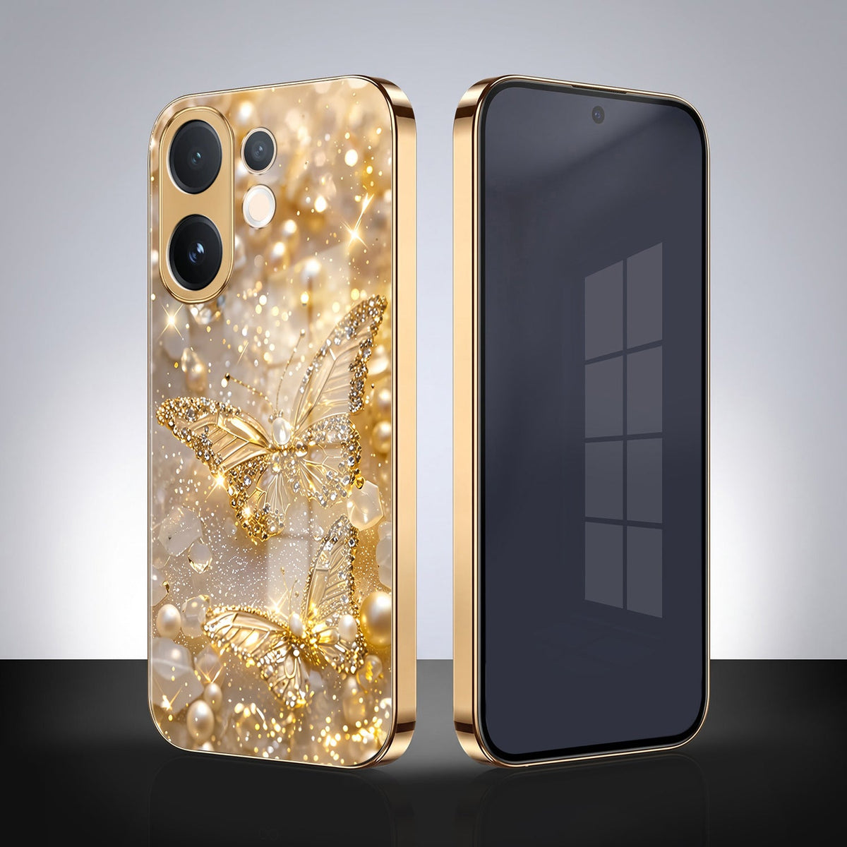Vivo V60e 5G Golden Butterfly Gold Electroplated Glass Phone Back Case