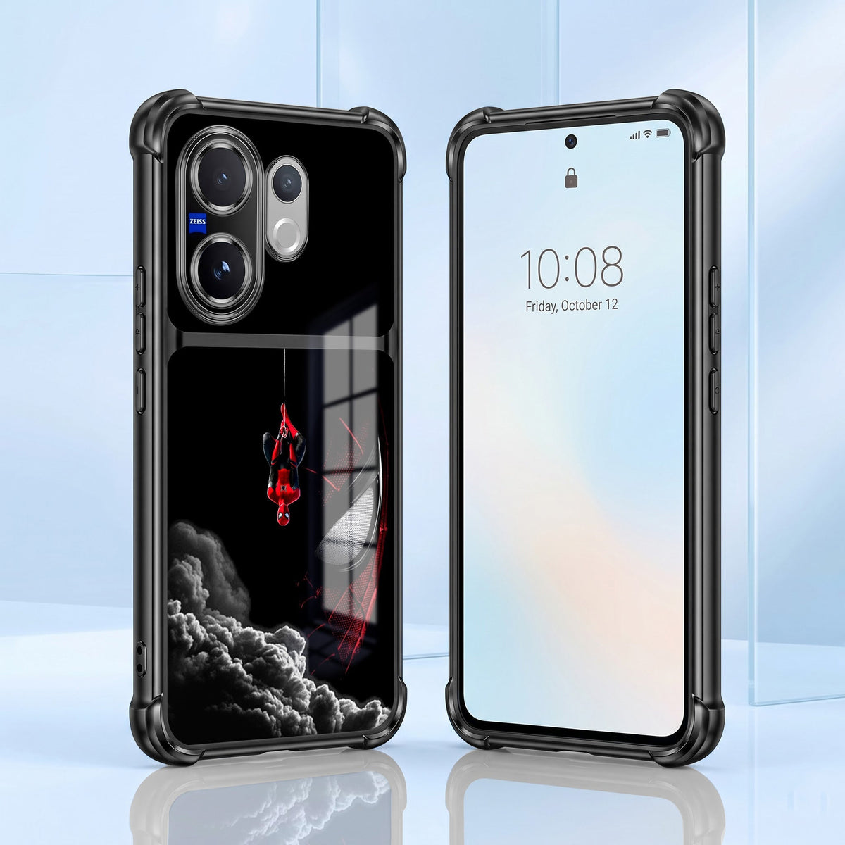 Vivo V60 5G Crimson Spider Web Dual-Tone Transparent Black Airbags Case