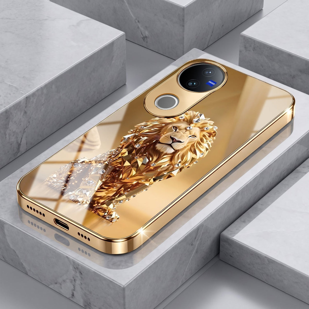 Vivo T4R 5G Luxury Lion Gold Electroplated Glass Phone Back Case