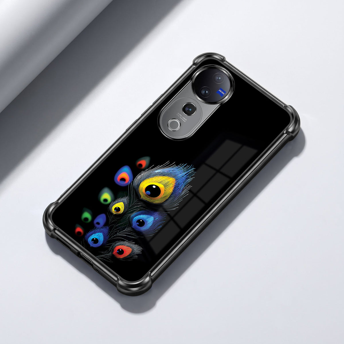 Vivo V40 Pro 5G Multi-Feather Peacock Black Airbags Printed Back Case