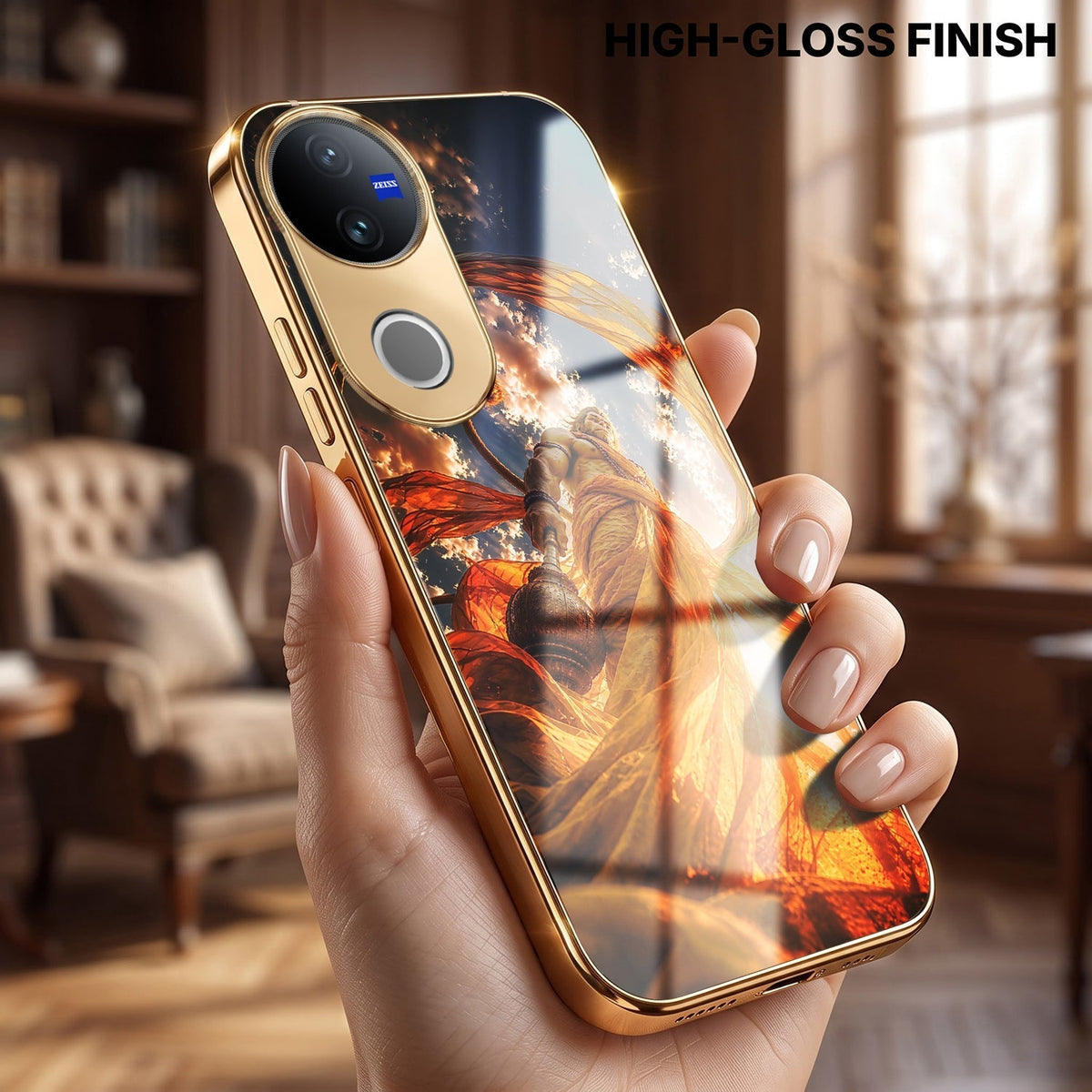 Vivo T4R 5G Divine Hanuman Gold Electroplated Glass Phone Back Case