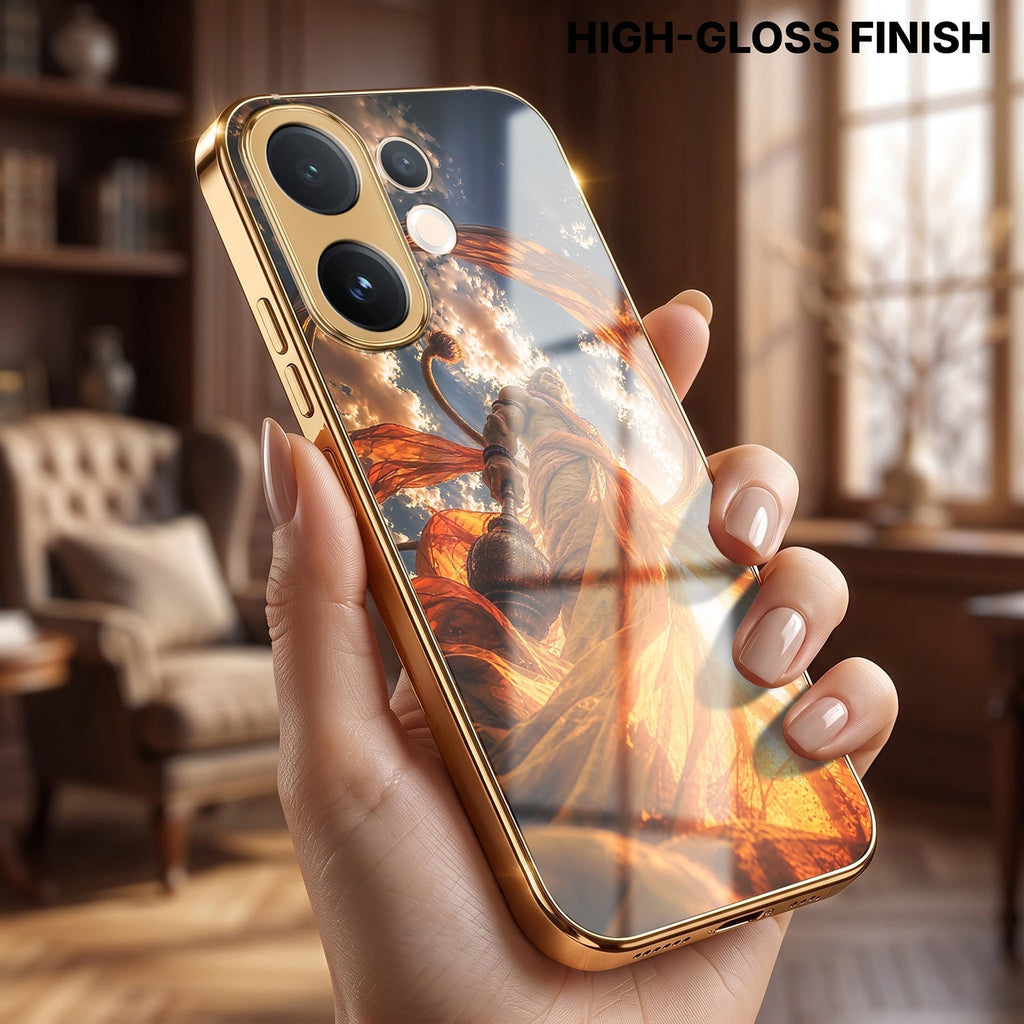 Vivo V60e 5G Divine Hanuman Gold Electroplated Glass Phone Back Case