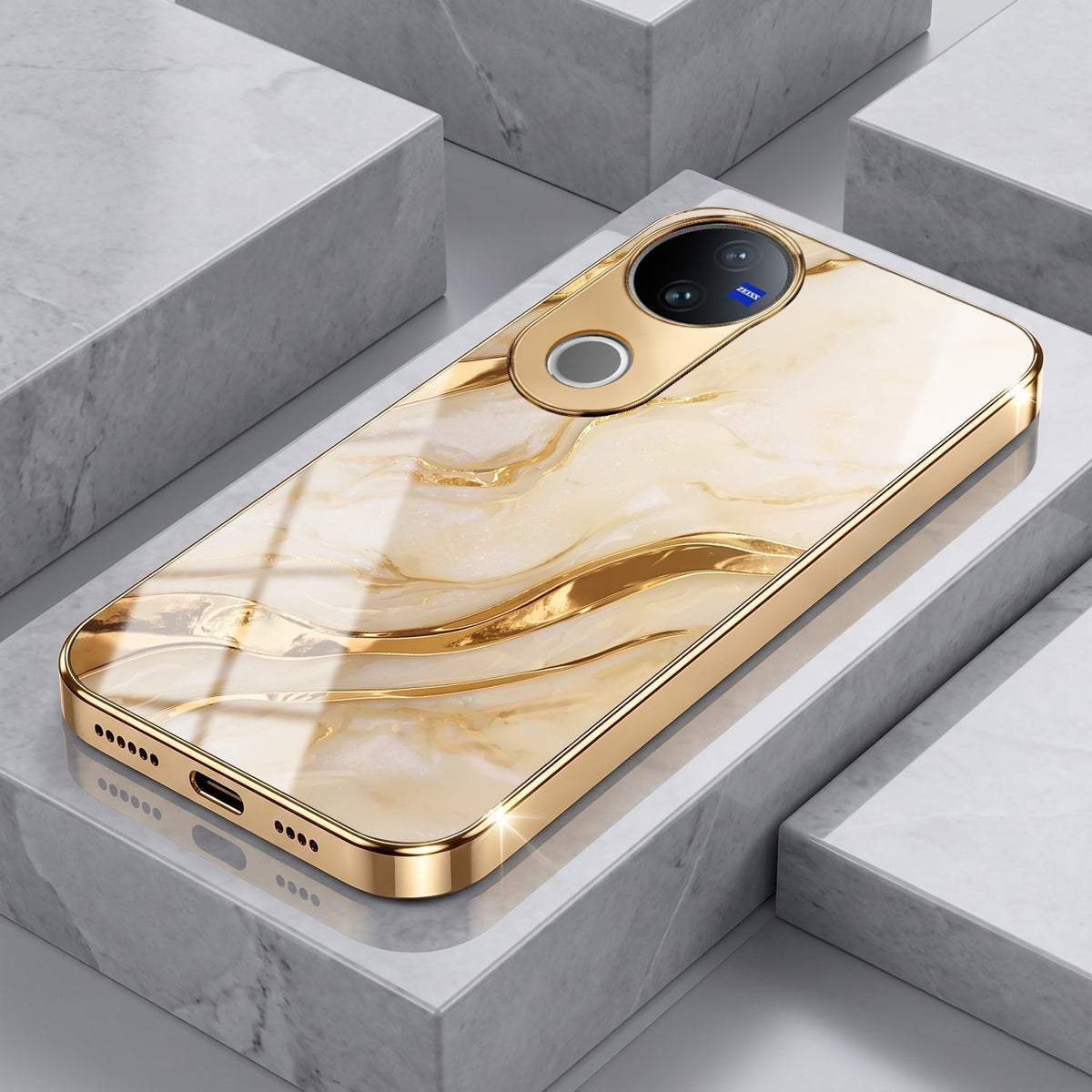 Vivo T4R 5G Marvel Texture Gold Electroplated Glass Phone Back Case