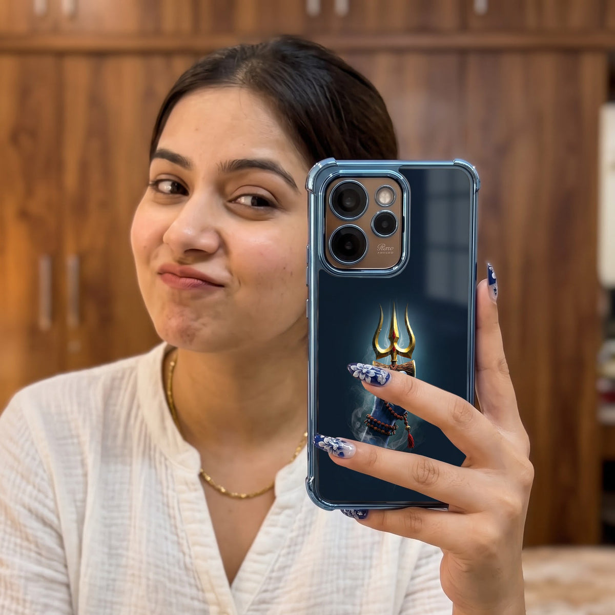 Oppo Reno 15 Pro Mini 5G Premium Golden Trishul Airbags Printed Back Case