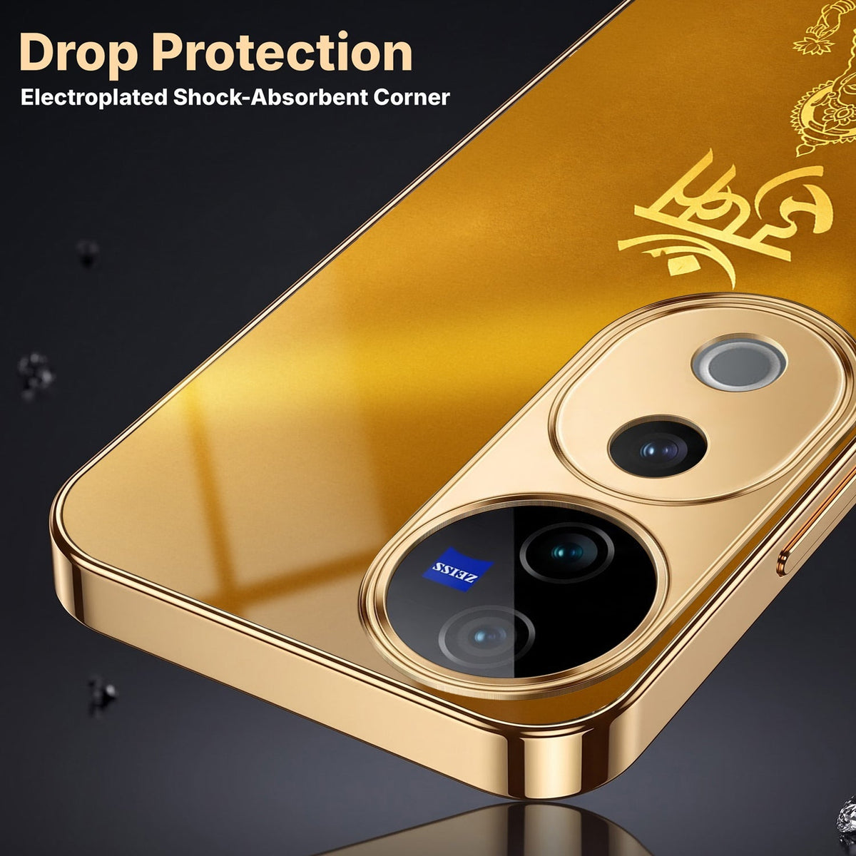 Vivo V40 Pro 5G Shree Lakshmi Divine Gold Electroplated Glass Phone Back Case