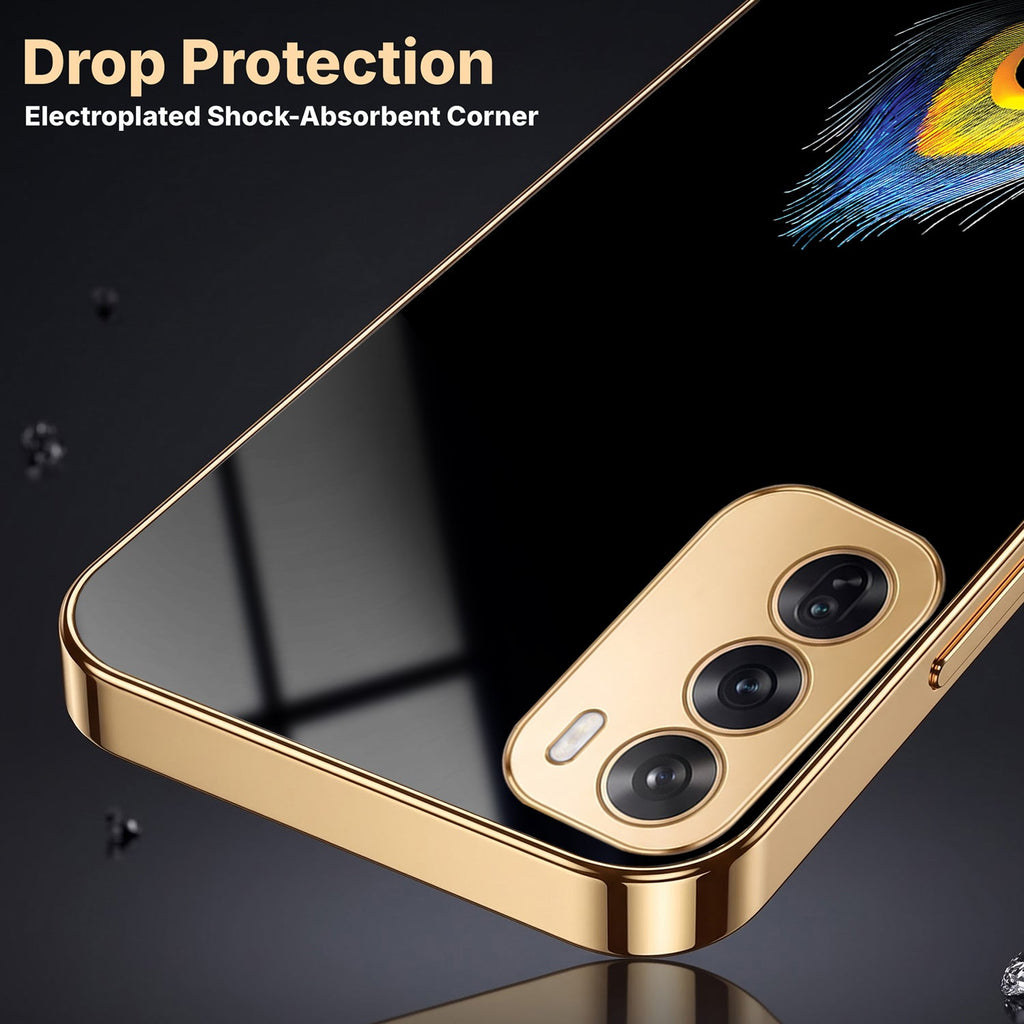 Oppo Reno 12 Pro 5G Multi-Feather Peacock Gold Electroplated Glass Phone Back Case